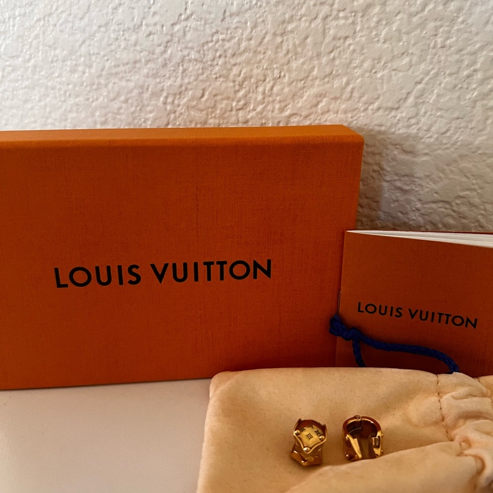 Louis Vuitton Gold-tone Monogram Stud Earrings